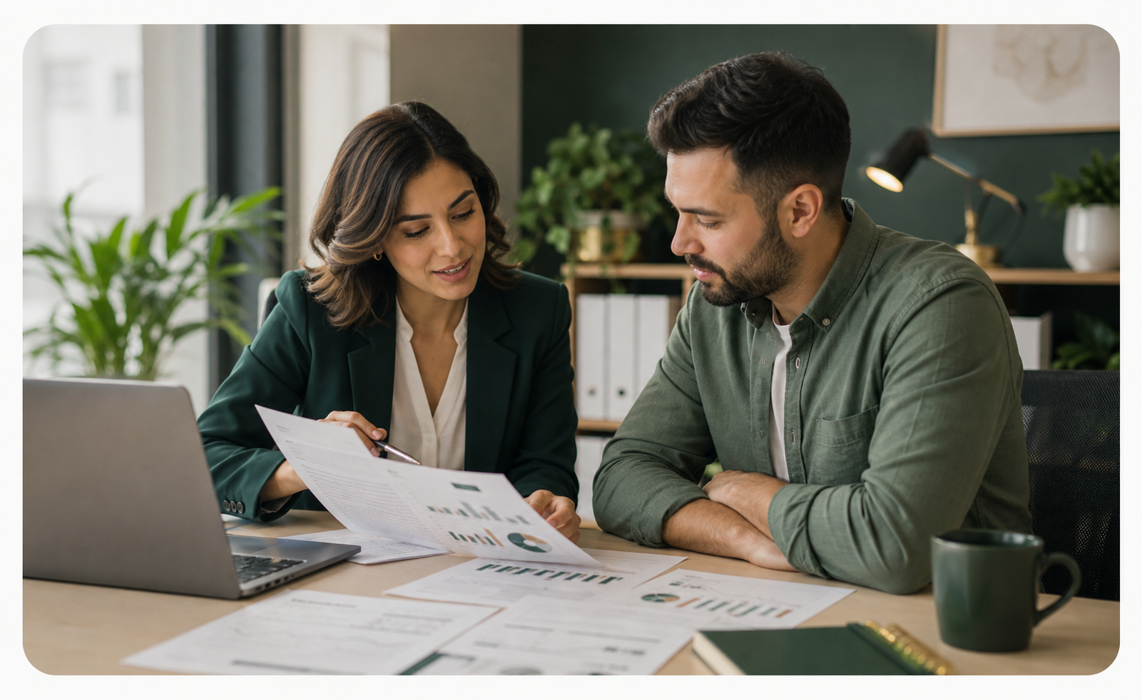 Accounting advisor helping a client review monthly reports